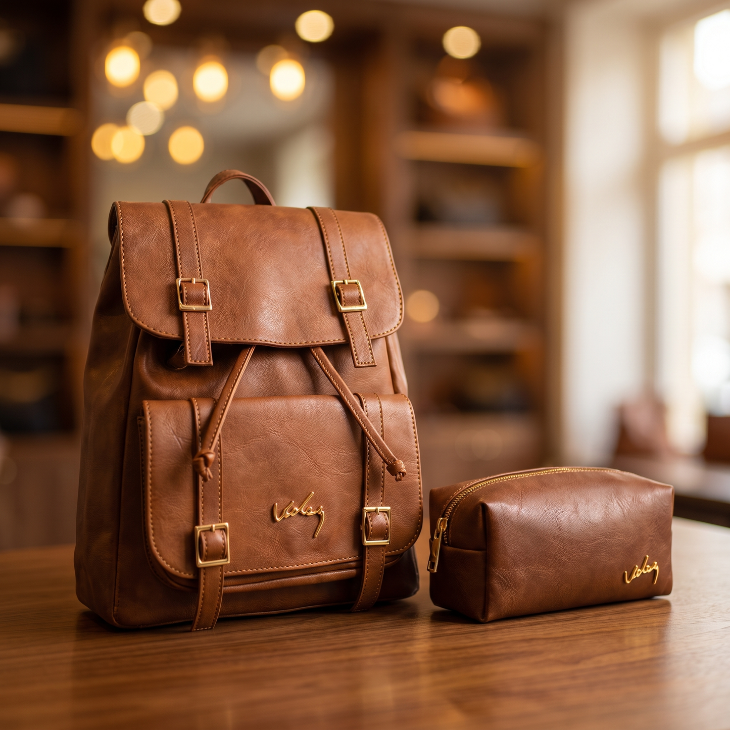 Mochila Vélez en Cuero Premium+ Cosmetiquera GRATIS
